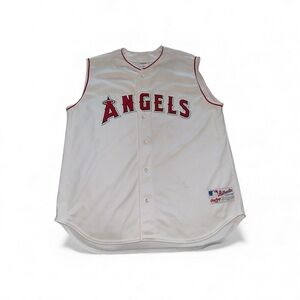 Authentic Rawlings White and Red sleevless Baseball Jersey